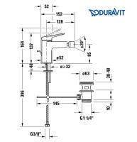 MEDIDAS MONOMANDO BIDE WAVE DURAVIT